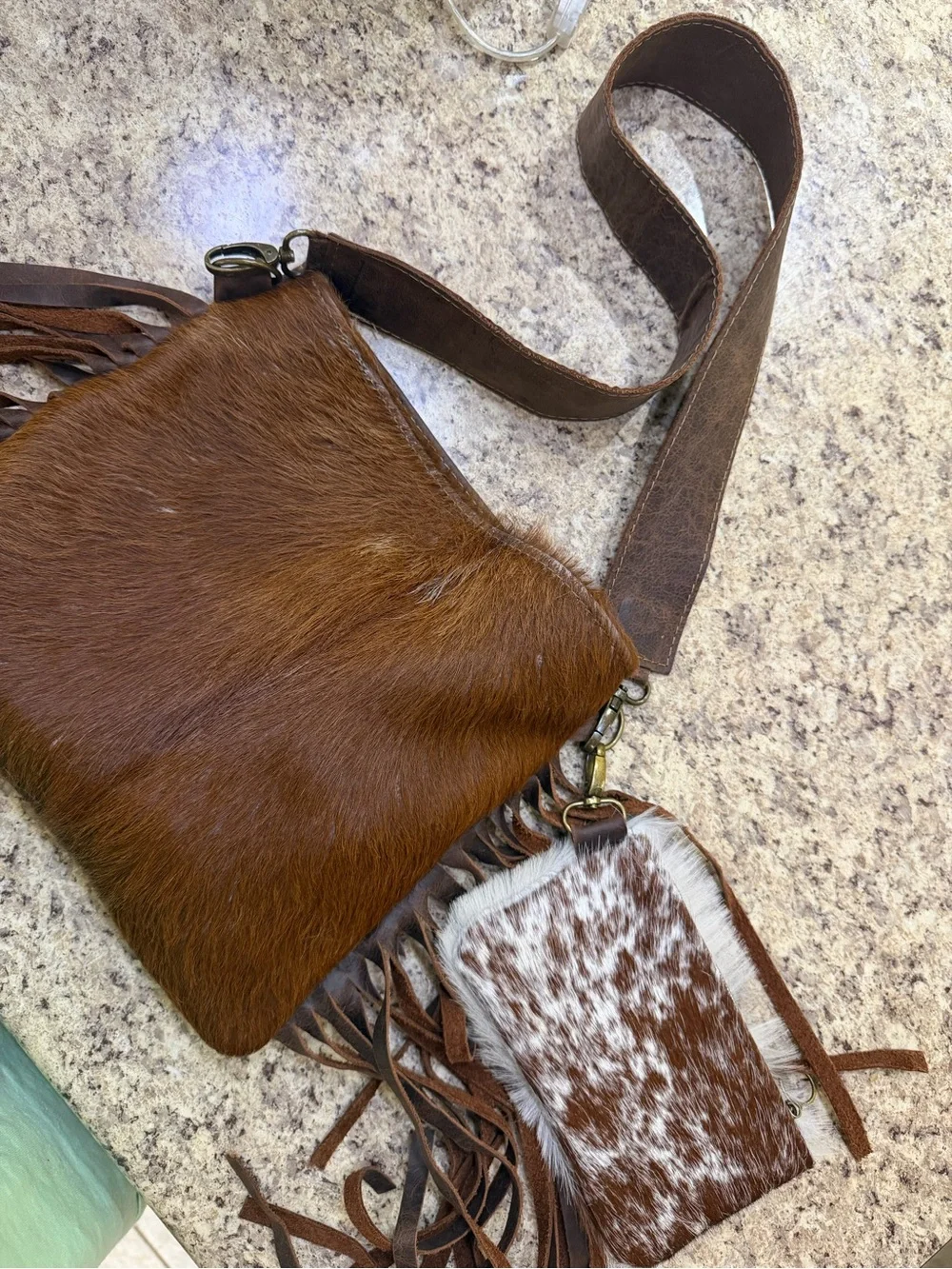 Genuine Hair-On Cowhide & Leather Crossbody Purse + Wallet Set